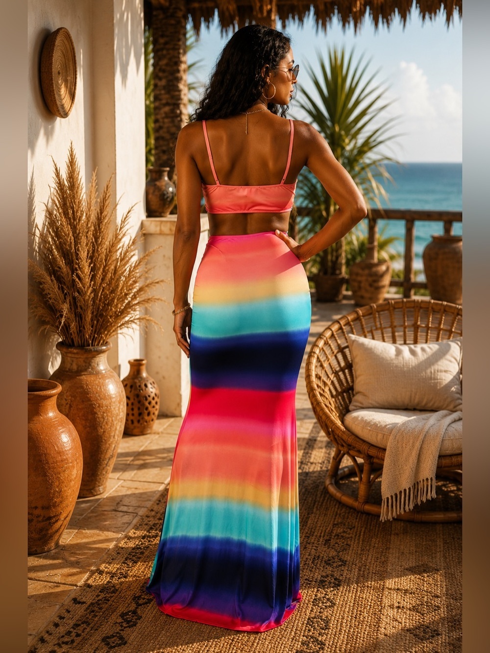 Rainbow Ombre Maxi Dress with Tie-Front Detail - Picture 5 of 5